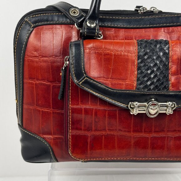 Marc Chantel Satchel Hangbag Croc Embossed Shoulder Strap Brown Faux Alliga READ - Picture 2 of 16